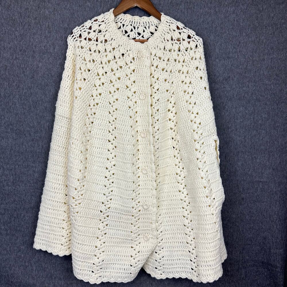 Handmade Crochet Poncho One size Ivory Open Knit Cottagecore Cabin Granny Core